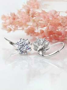 1 Pair Minimalist Cubic Zirconia Stone Earrings, Designed For Women, Suitable For Weddings, Engagements, Anniversary Parties, Valentine's Day Gifts - 1# - View 3