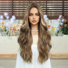 [Velvet Locks]Peluca Lolita Negra para Mujeres, Peluca Larga con Ondas Corporales, Peluca Sintética Resistente al Calor, Peluca Rizada de 28 Pulgadas/70cm con Flequillo, Peluca de Cosplay para Uso Diario y Fiestas - Caqui - Ver 3