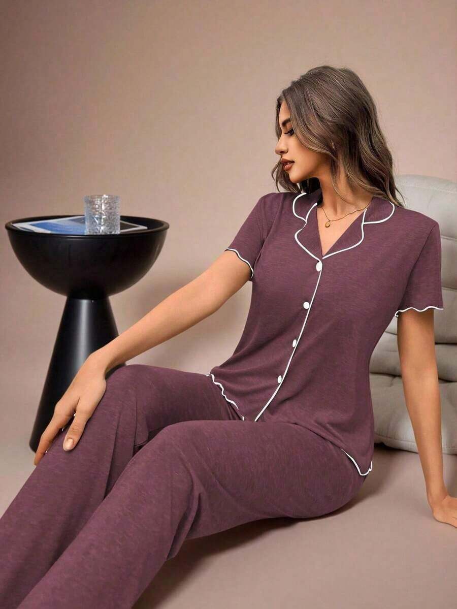 Mono de verano de punto ligero y suelto con volantes, de tela roja, de estilo casual y holgado para mujer - Rojo - Ver 1