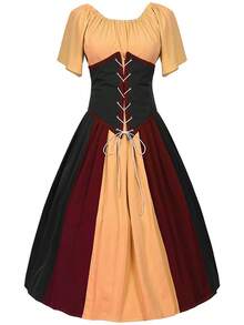 Cosplay Clothing - 20230818 Yellow Patchwork Women's Dress - View 4