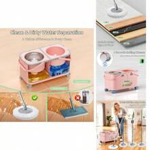2026 Upgraded Gen 2 Spin Mop And Bucket Set With 4 Swivel Wheels Easy Rolling, Separates Clean Dirty Floor Mop With 6 Washable Mop Heads Wood, Tile, Vinyl, Baseboards - Pink - Xô lau nhà màu hồng + 6 miếng lau thay thế bổ sung - Xem 1