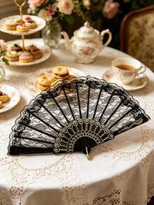 5pcs Lace Retro Folding Fans, Suitable For Gothic Theme Parties, Birthday Parties, Wedding Parties, Stage Props, And Photography Props - One Size Fits All - View 2