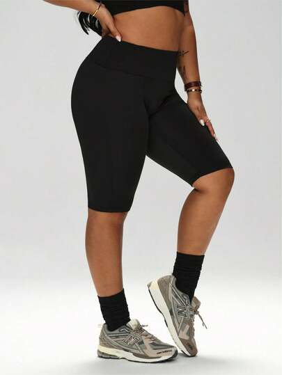 1pc Plus Size Yoga Shorts, Slimming Waist Casual Sports Outdoor Fitness Undershorts, Spring/Summer
