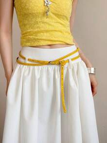 1pc Women's Double-Layer Rivet Decorated Belt, Easy To Match With Jeans, Sexy Leather Accessory - Multicolor - View 9