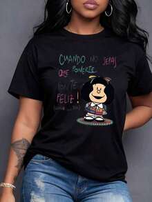 Smiling In A Multicolored Patchwork Outfit With The Inspiring Message "When You Don't Know What To Wear, Wear Happiness," This Unique Piece Evokes Joy And Optimism For Every Day, Radiating Happiness. Comfortable Women's T-Shirt, 100% Cotton. - 黑色 - 查看 6