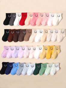 10 pares de calcetines cortos elásticos para bebé con caras sonrientes en colores aleatorios de dulces para uso diario y ocasiones informales - Multicolor - Ver 10