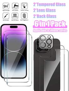 Set 6-en-1 - (2 piezas Protector de pantalla frontal, 2 piezas Protector de vidrio trasero, 2 piezas Protector de lente de cámara) Compatible con iPhone 14 Pro Max, Película de protección de dureza 9H, Fácil de instalar, Sin bordes blancos ni burbujas, No afecta la fotografía nocturna, Diseño ultrafino no pesado - transparente - Ver 39