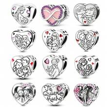 1pc S925 Sterling Silver Heart-Shaped Family Bond Pendant, Featuring Original Family-Themed Design. This Colorful Cubic Zirconia Embedded Pendant Chain Can Be Used For Bracelets And Necklaces. It Serves As A Warm DIY Jewelry Component To Create Sentimental Pieces, Symbolizing Affectionate Feelings, Suitable For Creative Projects And Daily Wear. - Multicolor - View 1