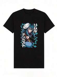 Boys' Summer T-Shirt 2026, Casual, Soft, Crew Neck, Short Sleeve, With A Graphic Print Of An Anime-Style Blue-Haired Character, Suitable For Everyday Casual Wear. Black Y2K Style T-Shirt. - 白色 - 查看 8