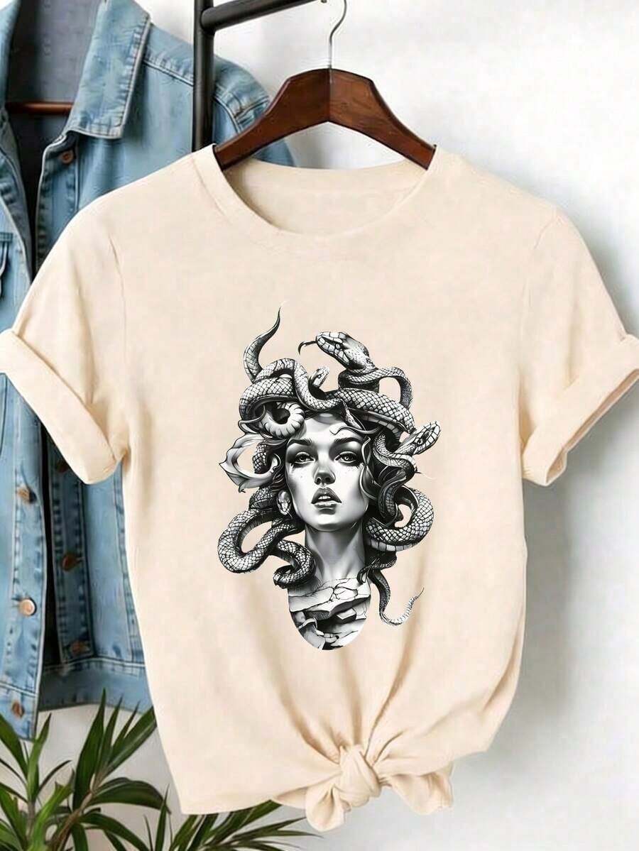 ¡Novedad! Blusa de manga corta para mujer, diseño liso, ideal para estar en casa o para uso casual. Oferta por tiempo limitado. Preciosa blusa, cómoda y de largo regular. Lavable a máquina.--Suelto, cómodo, transpirable - Albaricoque - Ver 1