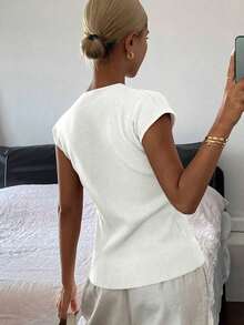 Cárdigan casual de verano para mujer, de unicolor, ajustado, de cuello en V, elástico y delgado - Blanco - Ver 2