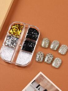 Bộ 2 hộp mini sequin trang trí nail chấm bi đen trắng & hoa nhỏ, kim tuyến nail chấm bi dễ thương phong cách Nhật, cánh hoa siêu mỏng Y2K, charm nail vàng bạc - Nhiều màu - Xem 10