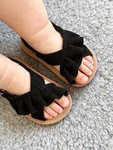 Giày sandal mùa hè cho bé gái, đế mềm, thích hợp cho trẻ sơ sinh và trẻ mới biết đi, giày tập đi, giày váy cho bé tập đi trong nôi. - màu đen - Xem 7
