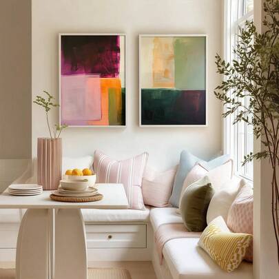 Set Of 2 Modern Geometric Color Block Art Prints, Burgundy, Sage, Orange Decor, Colorful Abstract Wall Art Modern Statement Wall Decor, Colorful Abstract Poster Prints, No Frame