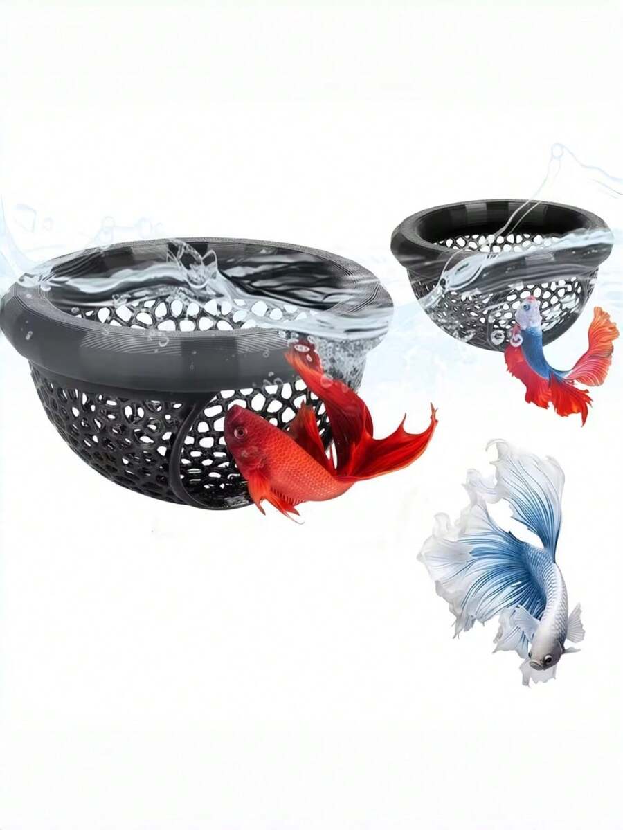 1件3D打印漂浮式水族箱装饰品，带洞穴躲藏处和喂食环 - 多功能鱼床，适用于龙鱼、虾和小鱼装饰，可作为淡水鱼和海水鱼的吊床躲藏处，以及水族爱好者的休息床。