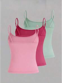 Set de 3 camisetas de tirantes ajustadas informales para mujer, adecuadas para el verano - Multicolor 6 - Ver 2