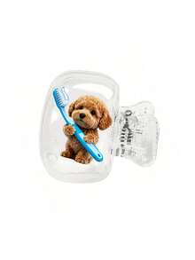 Cute 2 Teddy Dogs Holding Hands Toothbrush Pattern Portable Toothbrush Head Cover Storage Box Toothbrush Protective Cap Holder, Essential Bathroom Accessory For Home, Business Travel, Daily Use, Outdoor Outings, Back To School Gift - Multicolor - View 13