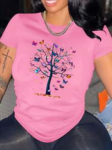 Camiseta Casual de Manga Corta con Estampado Personalizado - Blanco - Ver 6