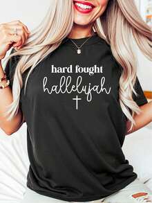 Estilo Oversize para Mujer, Camiseta "Hallelujá" de Gran Impacto, Camiseta de Fe Cristiana, Camiseta Religiosa Inspiradora, Camiseta Espiritual Motivadora, Camiseta con Versículo Bíblico, Camiseta de Inspiración Religiosa, Camiseta Holgada para Mujer, Perfecta para Fiestas Navideñas o para Regalar, Suave y Cómoda - Negro - Ver 12