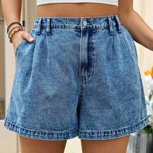 Tall CURVE Plus Size Women Summer Fall Women Clothes Back To School Y2k 2000s Style Streetwear Stockholm Style Punk Airport For Women Date Nights Women Going Outs Micro Shorts Casual Blue Denim Frayed Hem Shorts - Azul lavado oscuro - Ver 2
