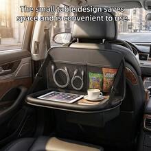 Bolsa de almacenamiento para respaldo de asiento de automóvil de cuero PU con bandeja/escritorio plegable, organizador multibolsillo para el respaldo del asiento con soporte para tableta/computadora portátil y portavasos, protector de respaldo de asiento universal, adecuado para SUV y sedán, accesorio de viaje para automóvil, regalo - Múltiples estilos - Ver 14