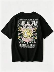Women's Casual Cotton T-Shirt. Single Garment, Not A 3-Piece Set. One Piece/Set Of Short-Sleeved T-Shirts Suitable For Streetwear. Oversized Crew Neck Top For Everyday Wear, Camping, Concerts, Hip-Hop, Rock, And Rap Events. Features A Floral Print, Premium Cotton, Relaxed Fit, Comfortable Casual Style, And Graphic Design. - 黑色 - 查看 2