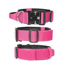 Stylish Tactical Dog Collar With Restraint Strap & Reinforced Details, Durable Nylon Pet Neck Collar With Comfortable Soft Padding, Adjustable Buckle & Metal Hardware, Multi-Color Options For Medium/Large Dogs, Heavy Duty & Fashionable Collar For Daily Wear & Outdoor Adventures - Hot Pink - View 6