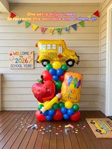 20pcs/58pcs Back To School Season School Bus/Apple Crayon Box/Apple Shaped Foil Balloon Set, Classroom Decoration Atmosphere Decor Photo Backdrop, Use Long Balloons To Create Pencil Shape, Red/Yellow/Dark Blue/Dark Green Latex Balloons, Back To School Party Event Photo Props - View 5