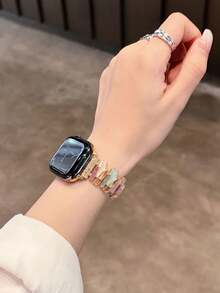 1PC Women Elegant Mixed Color Watch Strap Compatible With IWatch 38mm 40mm 41mm 42mm 44mm 45mm 46mm 49mm, Luxury Golden Link Watch Bands, Chic Watchband Compatible With Apple Watch Series Ultra 11 10 9 8 7 SE3 6 5 4 3 2 1, Fashion Smart Watch Strap, Smart Watchbands, Watch Strap Accessories, Watch Accessories For Smartwatch, Elegant Wrist Strap Replacement, Great Gift For Women, Suitable For Daily Party Travel, Gift - Gold - View 3