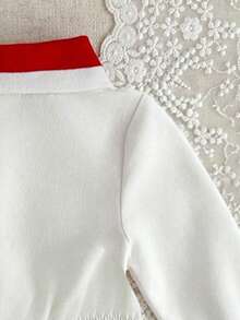 Young Girl Spring/Autumn Half-Open Chest Solid Color Dress - White - View 7
