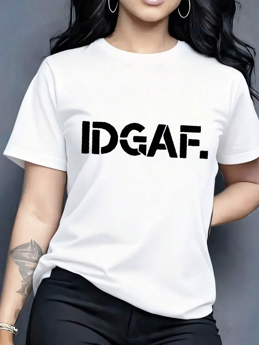 Una elegante camiseta de mujer con un diseño creativo con un estampado de eslogan de letra, hecha de suave y cómodo 100% puro. Este top de manga corta es fácil pero de moda, informal pero elegante