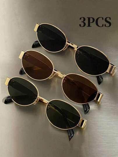 3 piezas de gafas de moda ovaladas de metal con estilo bohemio y retro, gafas de moda unisex, accesorio de fotografía callejera con estilo