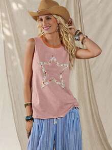 LUNE Top Casual Versátil de Cuello Redondo con Bloques de Color para Mujer, Top de Verano - Rosa vieja - Ver 9
