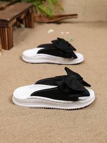 Kids' Black Bow Platform Slide Sandals, Non-Slip Thick Sole & Cute Bow, Perfect For Beach, Pool & Summer Outings - Black - View 5