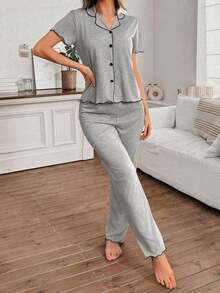 Mono de verano de punto ligero y suelto con volantes, de tela roja, de estilo casual y holgado para mujer - Gris Claro - Ver 4