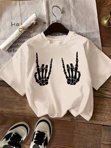 GiftGraphic Tees [Grey Graphic Tee] Women's Graphic Tee With Loose Fit And Bold Style | Light Grey, Crew Neck, Short Sleeve, Machine Washable, Comfortable Fit For All Seasons, Geometric Print, Relaxed Fit, Casual Urban Style Top, 100% Cotton, Soft. - 杏色 - 查看 7