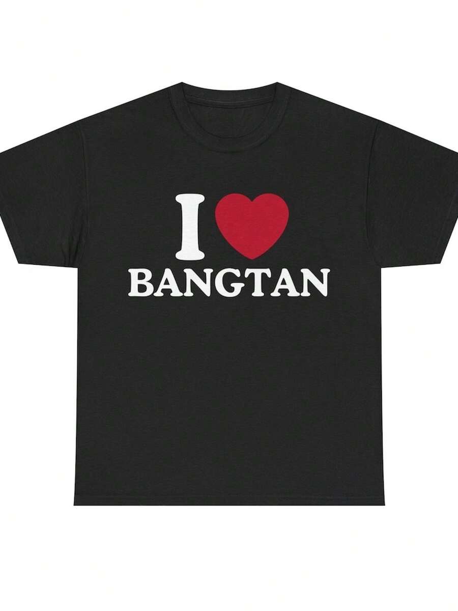 I Love Bangtan Shirt Konsertkläder, festivalkläder för kvinnor, t-shirt, sommarkläder, festkläder, streetstyle, kläder för varmt väder, semesterkläder, utomhuslek, vardagskläder, perfekt för fester och familjesemester. - Svart - Visa 1