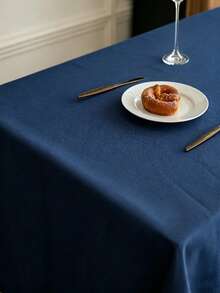 1pc Solid Color Rectangular Polyester Plain Tablecloth, Suitable For Kitchen, Dining Room, Coffee Table, Dining Table, Wedding, Gathering, Birthday Party Decor - Navy Blue - View 4
