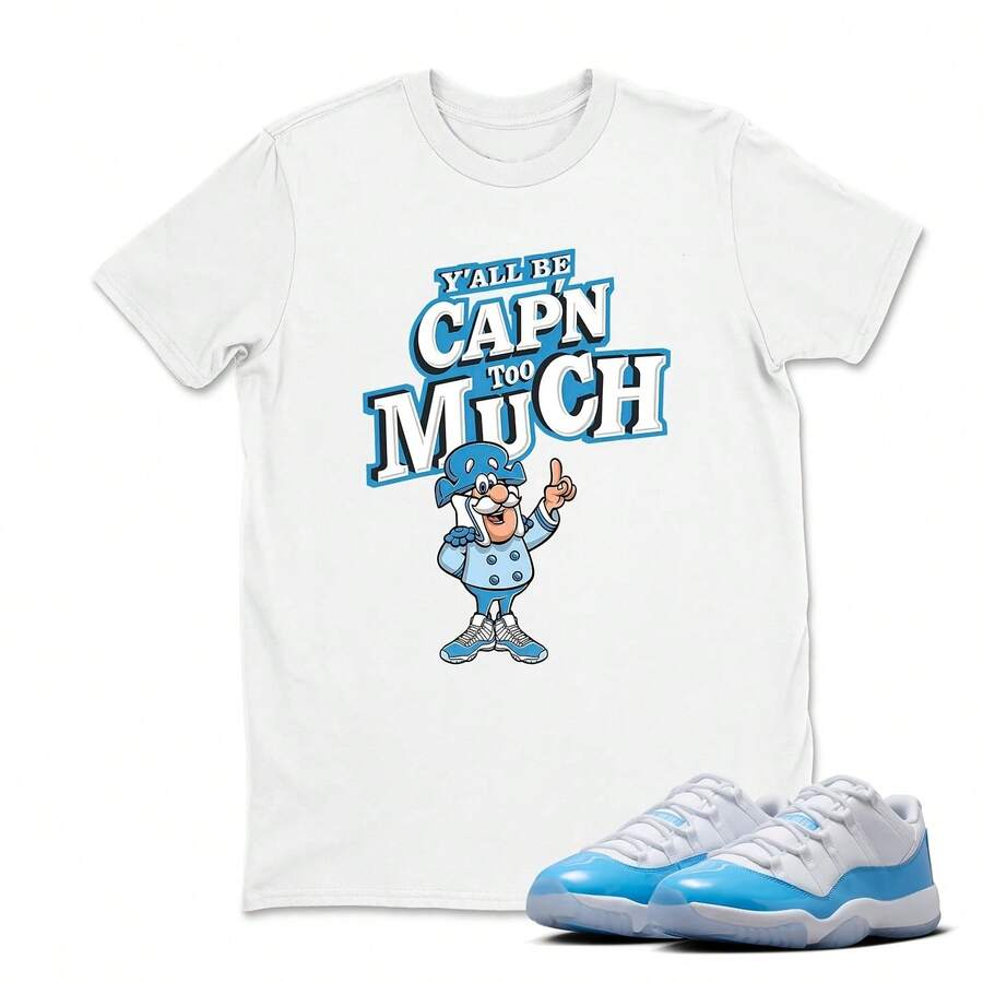 Camiseta Cap Too Much Sneaker blanca a juego con las 11 Low University Blue, camiseta 11 Low University Blue Sneaker, camiseta unisex para adultos y niños - forma - Ver 1