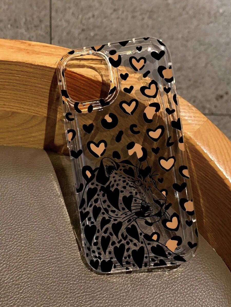 Leopard & Heart Leopard Print Clear Case Compatible With IPhone - Multicolor - View 1
