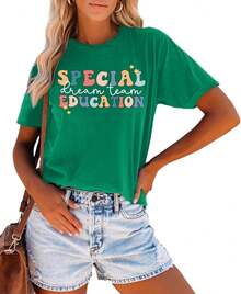 Special Education T-Shirts For Teachers, Special Education Graphic T-Shirts For Teachers, For Teaching Life, Short Sleeve Gift. - 綠色 - 查看 3