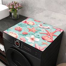 1pc Starfish & Shell Pattern Printed Washing Machine Dust Cover Mat, Rubber Soft Bottom, Laundry Room Accessory, Washing Machine Top Protective Pad, Quick Absorbent And Dry, Refrigerator Dust Cover, Coffee Maker Countertop Absorbent Mat, Diatomite Draining Mat, Modern Laundry Room And Kitchen Appliance Washing Machine And Dryer Dust Cover, Home Decor, Kitchen & Dining Decoration - Multicolor - View 3