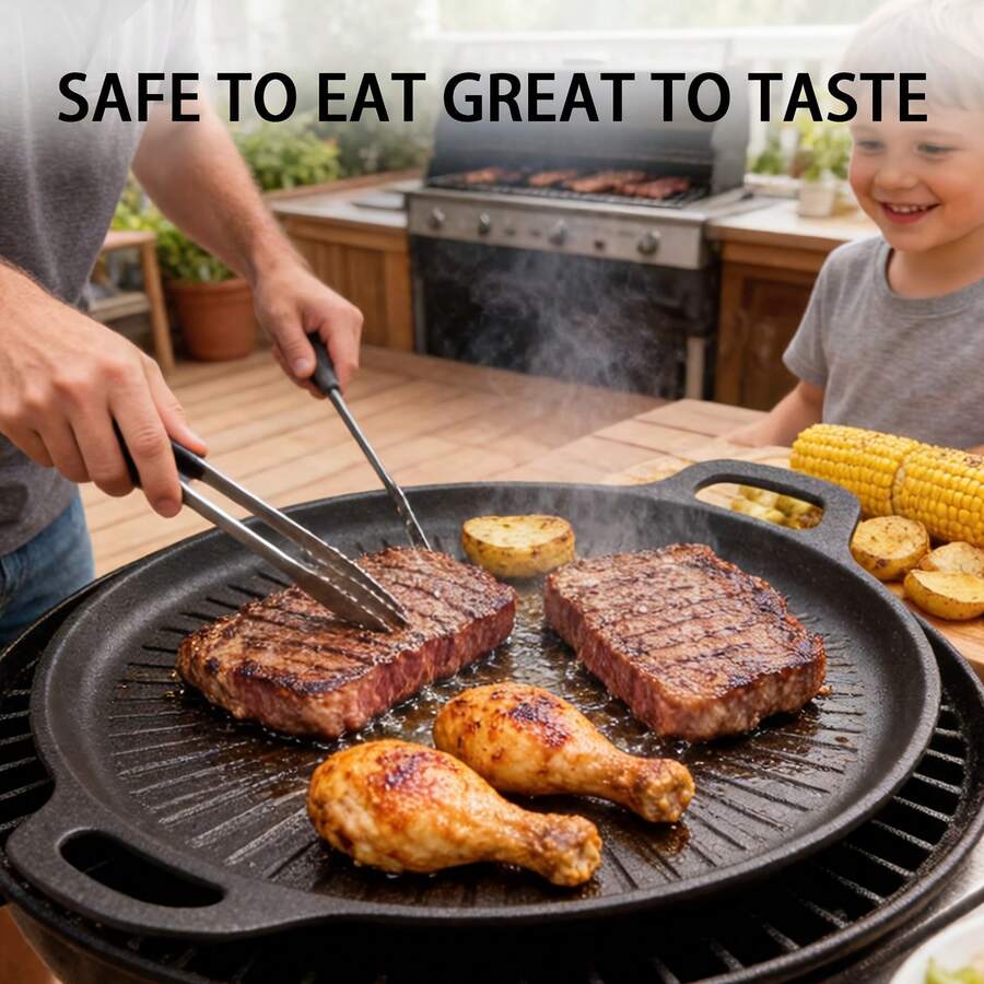 不粘烤盘,均匀导热,带油滴盘,双把手,多功能不粘锅,易于清洁,适合户外烹饪、家庭聚会和餐厅使用。 - 查看 1