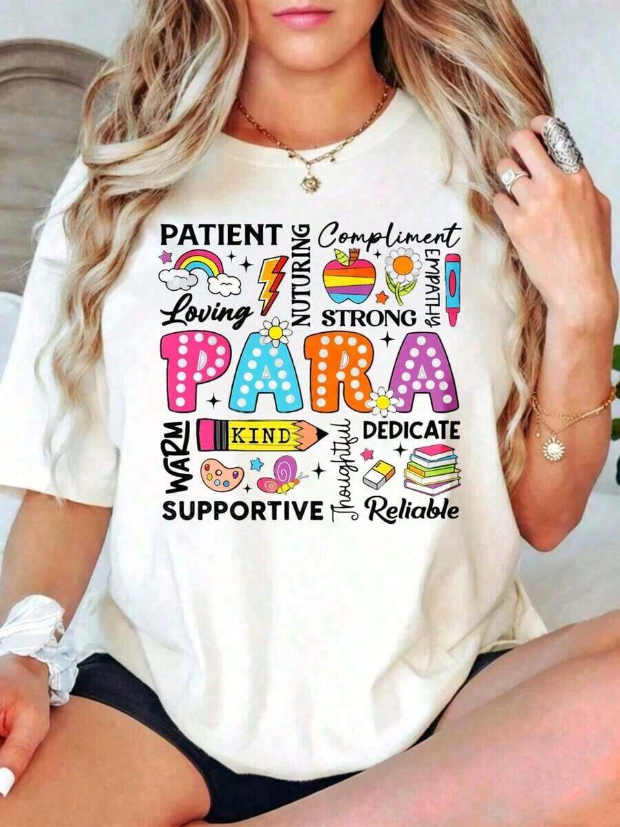 For Appreciation Paras Paraprofessional Latest Women's Casual Short Sleeve Round Neck T-Shirts, Women's Blouses - White - View 1