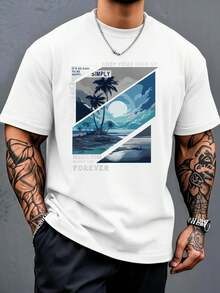 Camiseta de algodón puro para hombre, moderna, versátil, casual y cómoda, adecuada para reuniones de moda y actividades deportivas con estilo.Estilo versátil - Blanco - Ver 8