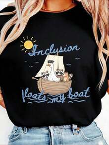 Silly Goose Inclusion T-Shirt, Nautical T-Shirt For Neurodivergent People, Funny Occupational Therapy T-Shirt, BCBA T-Shirt, ABA T-Shirt For Special Education Teachers, Thick Cotton Short Sleeve Graphic Print T-Shirt, Casual Short Sleeve Top For Women, Short Sleeve Sports T-Shirts, Blouses For Women - 黑色 - 查看 6