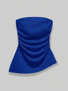 Top bandeau ajustado minimalista casual de mujer, bajo asimétrico, estampado de lunares, conjunto de verano - azul real - Ver 6