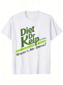Cute Premium Unisex Casual T-Shirts. Women's White Short Sleeve Crew Neck T-Shirt With Green 'Diet Dr Kelp' Graphic Print, Regular Length Knit Top. - 白色 - 查看 6