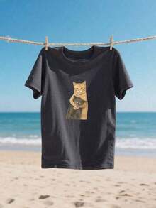 Camiseta de mujer con estampado de gato, desgarradora pero adorable - Camiseta gráfica con gatito lindo para amantes de los gatos, uso casual diario y temático (lavable a máquina), talla grande blanca de verano - Gris Oscuro - Ver 6