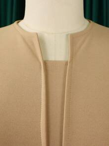 Vestido lápiz de invierno para mujer, cuello en V con volantes, cintura alta, corte ajustado, estilo oficina y diario - Color caqui + cinturón - Ver 3